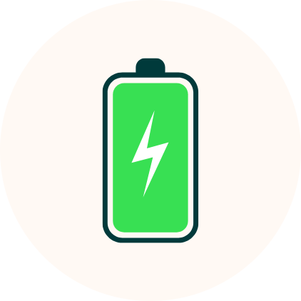 Icône de batterie pleine illustrant l’autonomie longue durée de la caméra de chasse 4G