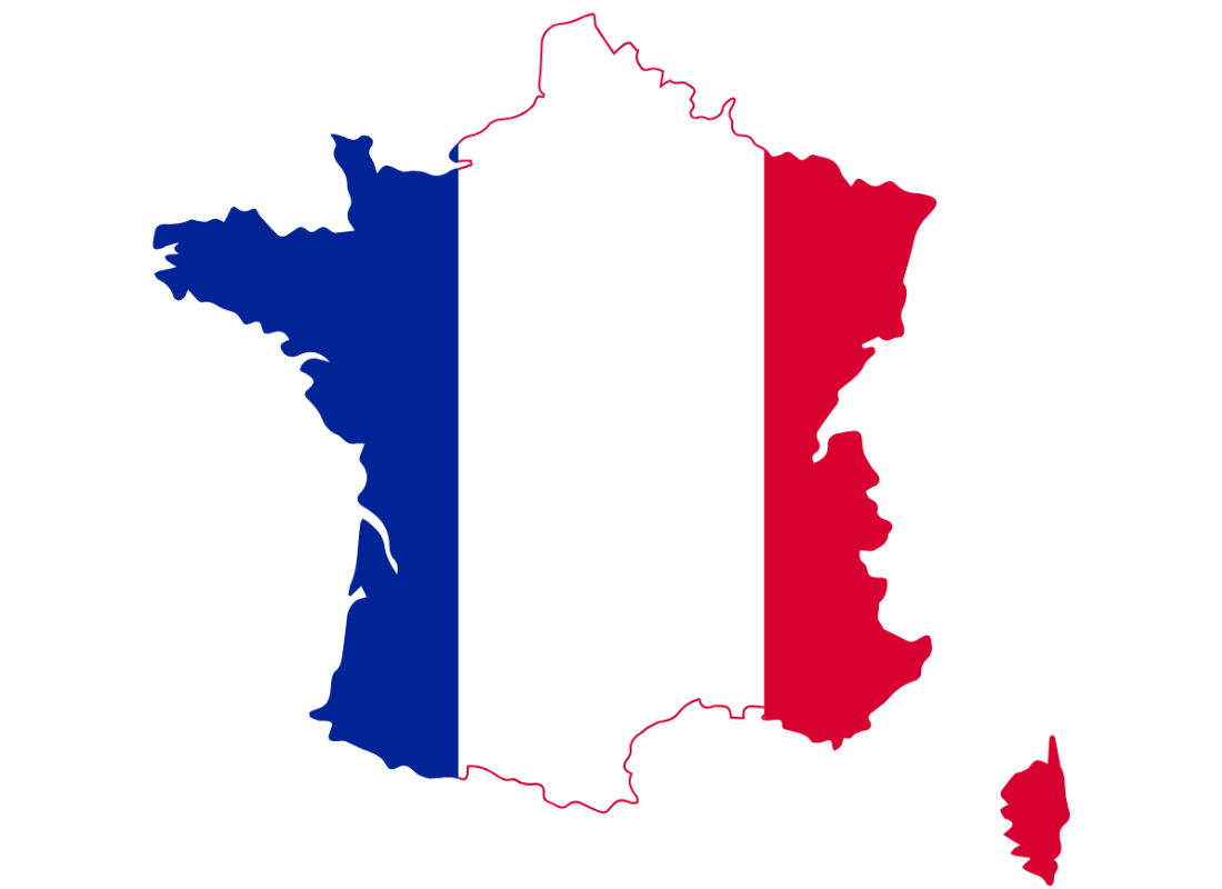 Carte de la France aux couleurs du drapeau symbolisant la marque française